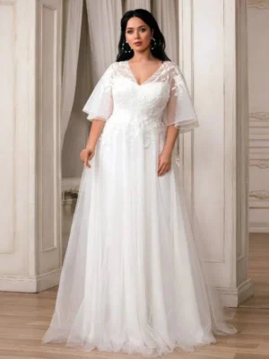 White Plus Size Dress for Wedding