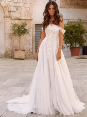 White Lace Boho Wedding Dress