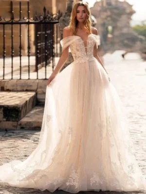 Off Shoulder Wedding Dress Boho