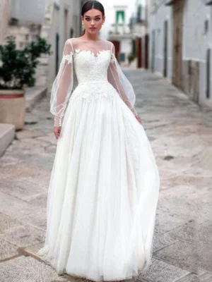 Boho Wedding Dress with Sleeves