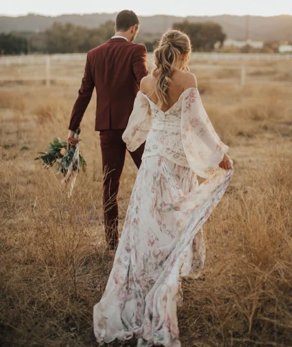 Boho Wedding Dress Floral - Image 3