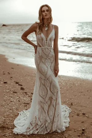 Lace Boho Beach Wedding Dress