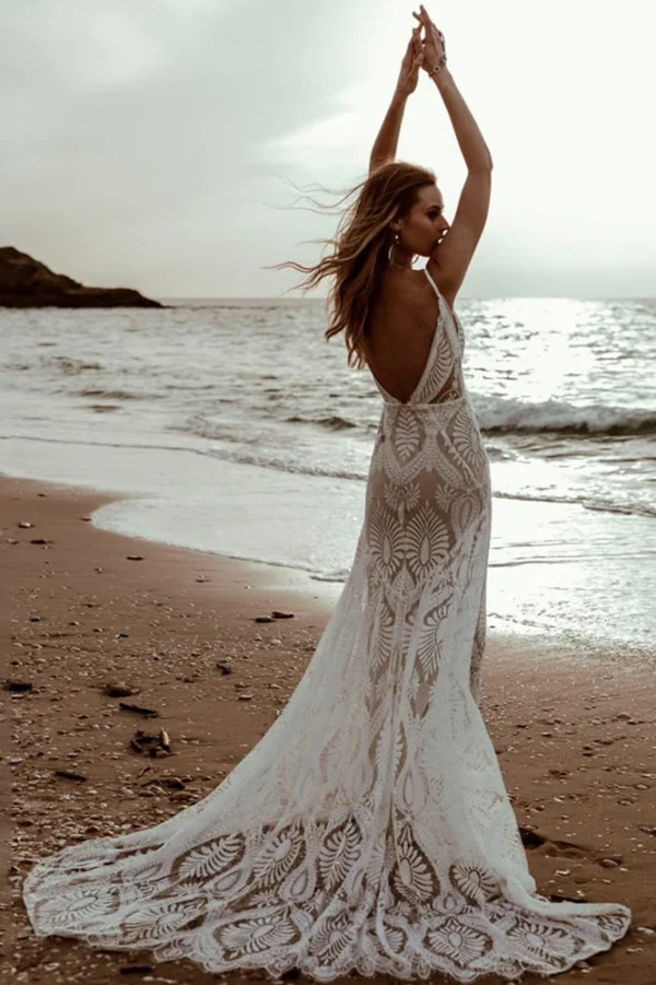 Lace Boho Beach Wedding Dress - Image 3