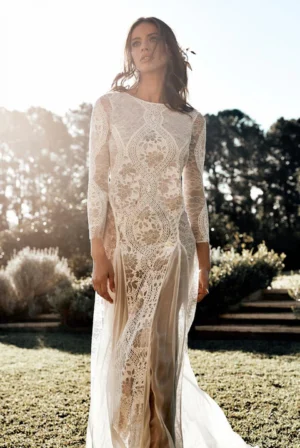 Long Sleeve Lace Boho Wedding Dress