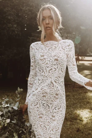 Boho Lace Wedding Dress with Sleeves