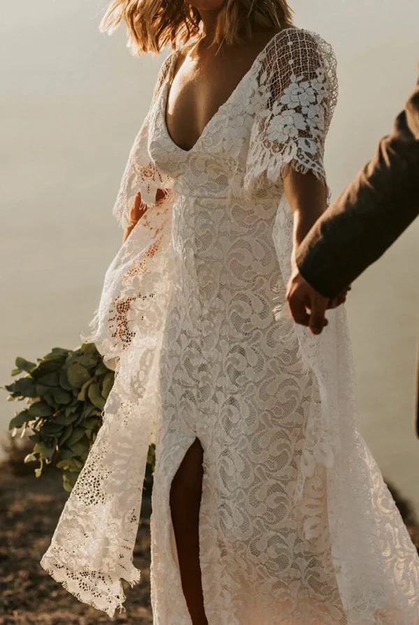Vintage Boho Lace Wedding Dress - Image 2