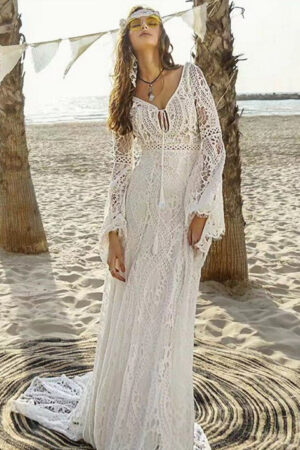 Boho Beach Wedding Dress with Sleeves