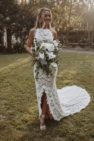 Boho Floral Lace Wedding Dress