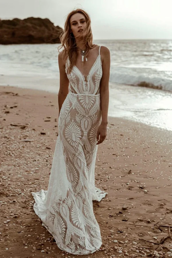 Lace Boho Beach Wedding Dress - Image 2