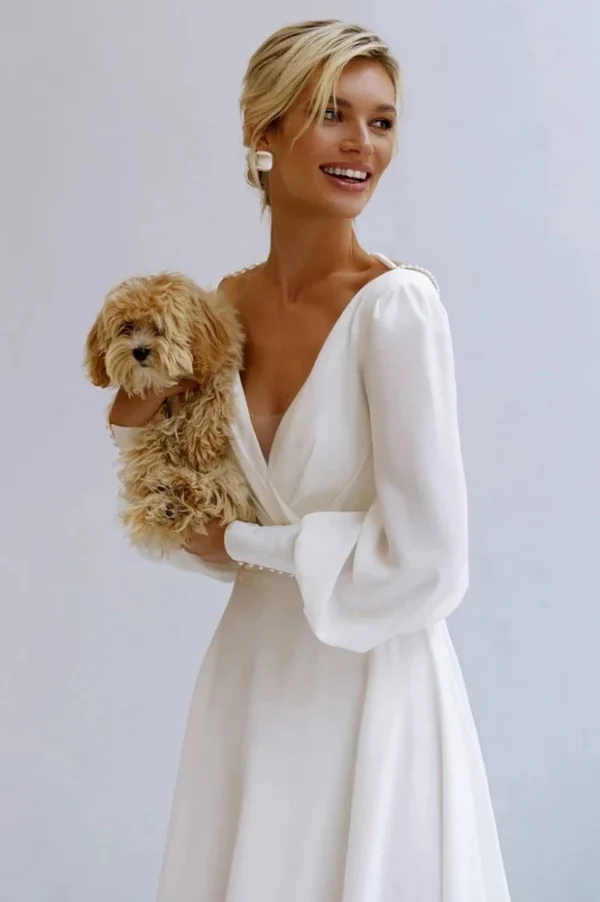 Simple Long Sleeve Wedding Dress - Image 3