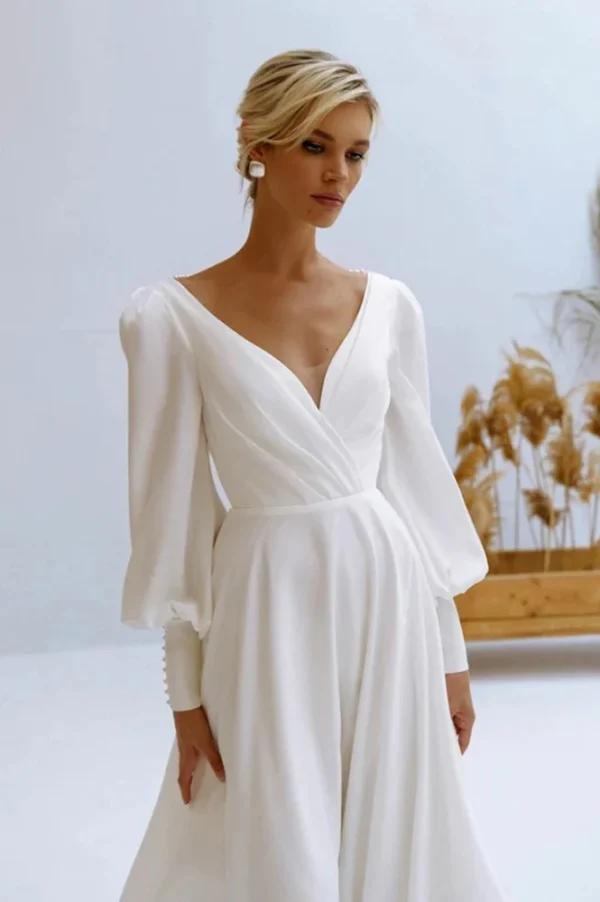 Simple Long Sleeve Wedding Dress - Image 2