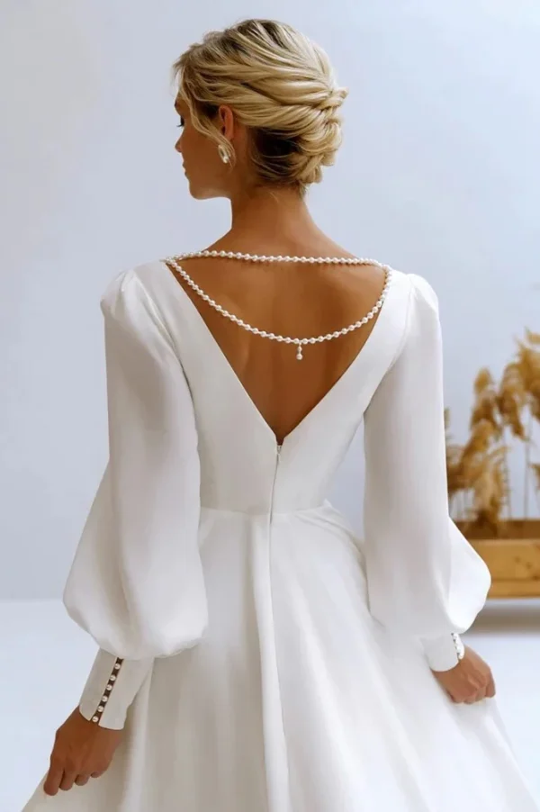 Simple Long Sleeve Wedding Dress - Image 4