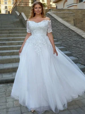 Plus Size Boat Neck Wedding Dress
