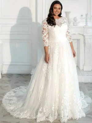 Plus Size Wedding Dress 3/4 Sleeve