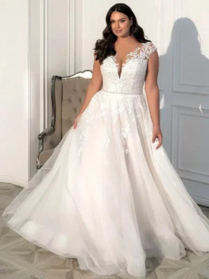 Illusion Neckline Wedding Dress Plus Size