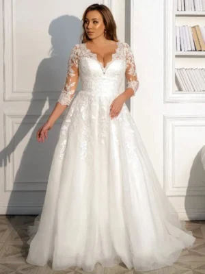Plus Size V Neck Wedding Dress