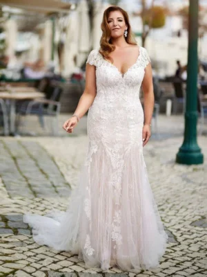 V Neck Wedding Dress Plus Size