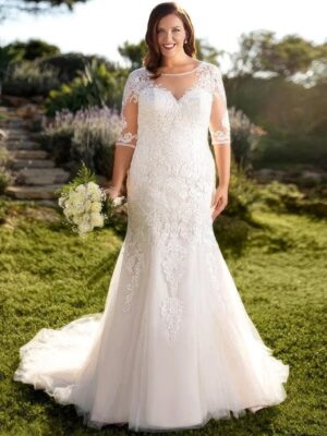 Mermaid Wedding Dress with Sleeves Plus Size