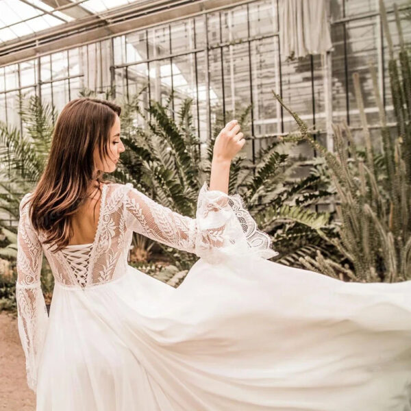 Boho Wedding Dress Golden Thread