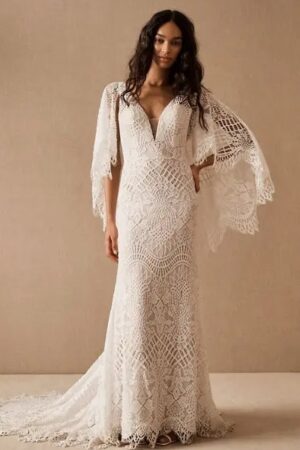 Boho Wedding Dress Feather Veil