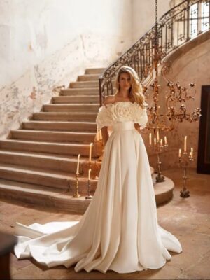 SoDigne Off Shoulder 3D Flower Wedding Dresses A-line Sleeveless Simple Satin Bridal Dress 2025 Long Wedding Gown Robe De Mairee