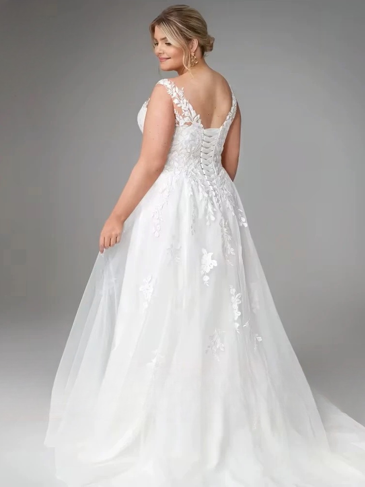 Pastrol Wedding Dresses Plus Size V Neck Sleeveless Tulle Bride Gowns for Woman Appliques Sweep Trian A-Line Robe De Mariee 2025 2 Pastrol Wedding Dresses Plus Size V Neck Sleeveless Tulle Bride Gowns for Woman Appliques Sweep Trian A-Line Robe De Mariee 2025 - Image 2