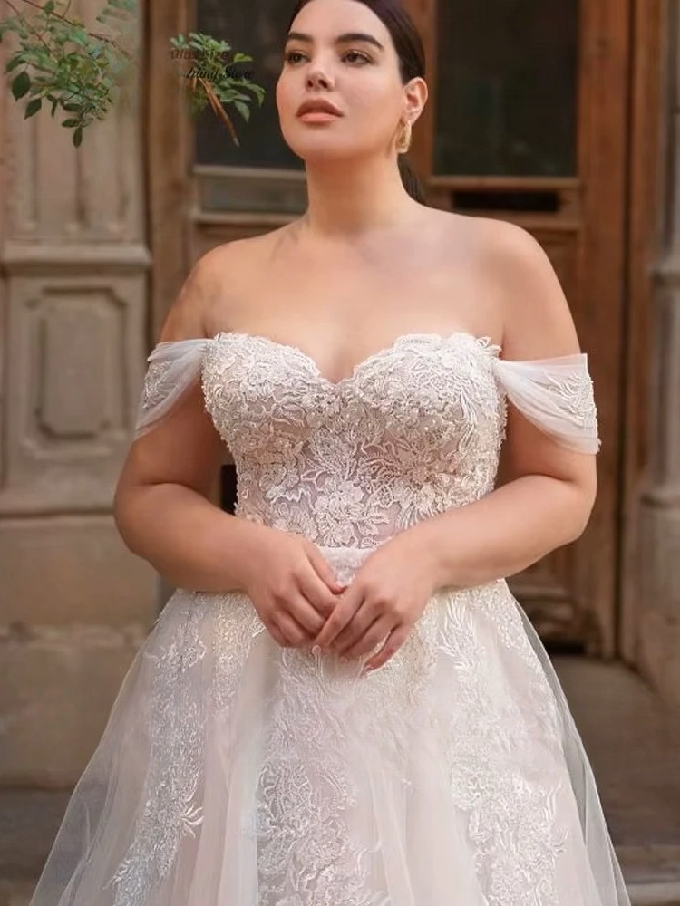 Classic Off Shoulder A-Line Wedding Dresses Plus Size Sweetheart Neck Bride Gowns Appliques Floor Length Tulle Robe De Mariee 3 Classic Off Shoulder A-Line Wedding Dresses Plus Size Sweetheart Neck Bride Gowns Appliques Floor Length Tulle Robe De Mariee - Image 3
