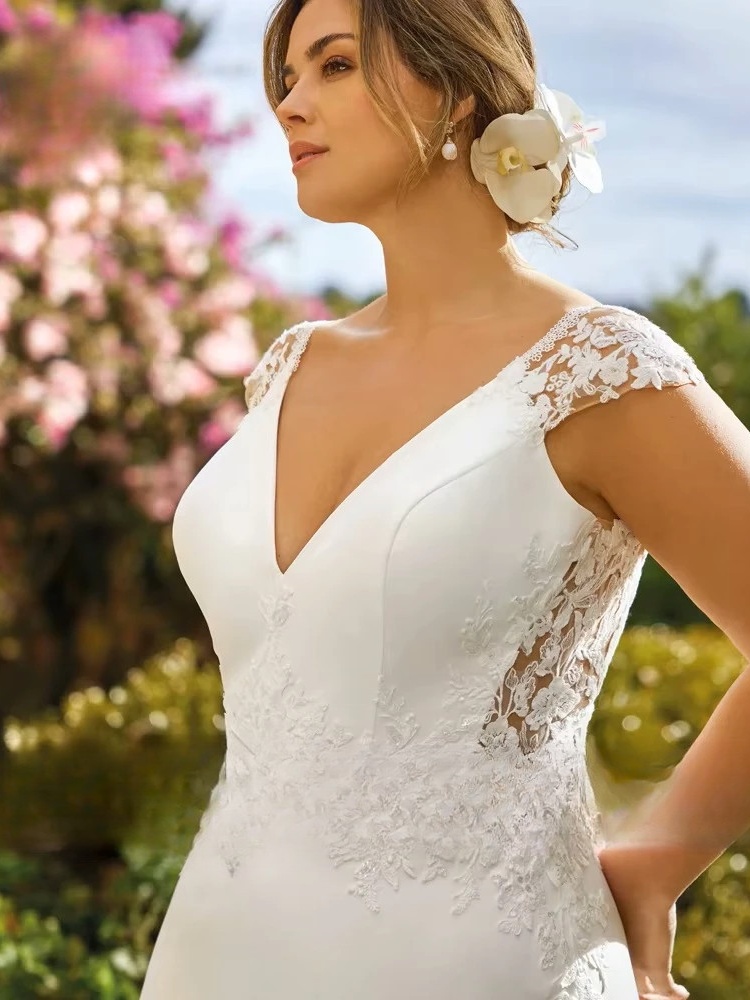 Pastrol A-Line Wedding Dresses Plus Size V Neck Cap Sleeves Bride Gowns Appliques Backless Floor Length Vestido De Noiva 2024 3 Pastrol A-Line Wedding Dresses Plus Size V Neck Cap Sleeves Bride Gowns Appliques Backless Floor Length Vestido De Noiva 2024 - Image 3