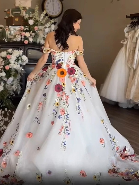 SoDigne A-line Flowers Embroidery Tulle Wedding Dress Sweetheart Off Shoulder Long Beach Bride Gown vestidos de novia Customized 2 SoDigne A-line Flowers Embroidery Tulle Wedding Dress Sweetheart Off Shoulder Long Beach Bride Gown vestidos de novia Customized - Image 2