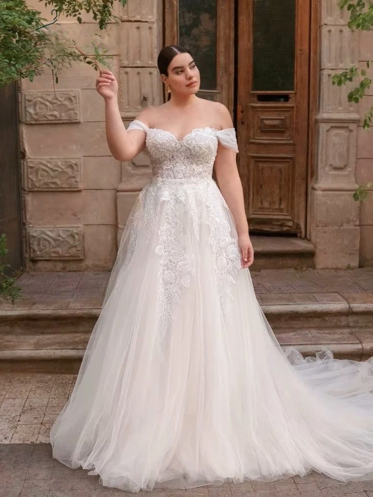 Classic Off Shoulder A-Line Wedding Dresses Plus Size Sweetheart Neck Bride Gowns Appliques Floor Length Tulle Robe De Mariee 1 Classic Off Shoulder A-Line Wedding Dresses Plus Size Sweetheart Neck Bride Gowns Appliques Floor Length Tulle Robe De Mariee