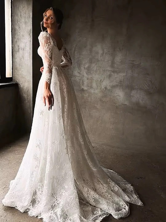 SoDigne A-line Lace Wedding Dresses Sweetheart Full Sleeves Bridal Dress Beach Long Wedding Gown Robe De Mairee Customized 3 SoDigne A-line Lace Wedding Dresses Sweetheart Full Sleeves Bridal Dress Beach Long Wedding Gown Robe De Mairee Customized - Image 3