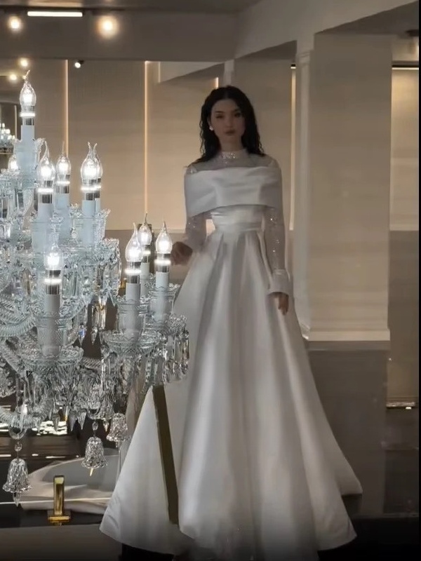 SoDigne A-line Satin Wedding Dresses High Neck Full Sleeves Bridal Dress Beading Long Wedding Gown Robe De Mairee Customized 2 SoDigne A-line Satin Wedding Dresses High Neck Full Sleeves Bridal Dress Beading Long Wedding Gown Robe De Mairee Customized - Image 2