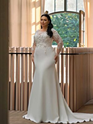 Customized Wedding Dresses Plus Size O Neck Illusion Long Sleeves Bride Gowns Appliques Floor Length Mermaid Vestido De Noiva