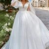 Pastroal Plus Size Wedding Dresses For Bride V-Neck Puff Sleeves Bride Gown Lace Applique Sweep Train A-Line Robe De Mariée 8 Sc5feaca31e5c45b6932c58c1769ce33bO Cropped