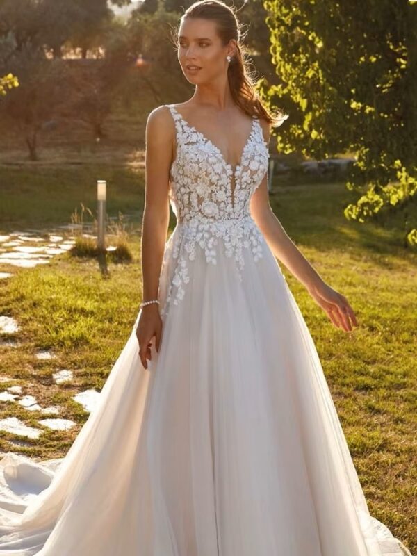 SoDigne Formal Princess Women Wedding Dresses Lace Flower A Line Bride Gowns Button Backless Bridal Dress For Wedding Customized 1 SoDigne Formal Princess Women Wedding Dresses Lace Flower A Line Bride Gowns Button Backless Bridal Dress For Wedding Customized