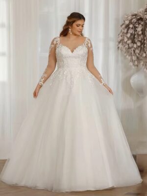 Pastrol Customized Wedding Dresses V Neck Bride Gowns Lace Appliques Back Lace Up Tulle A-Line Sweep Train Vestidos De Novia