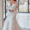 Mermaid Wedding Dresses Plus Size V Neck Long Sleeves Bride Gowns Lace Appliques Sweep Train Tulle Vestido De Noiva PSL98003