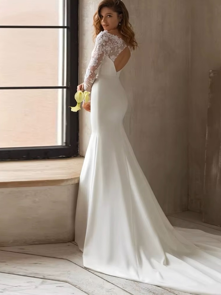 Gorgeous Lace Mermaid Wedding Dress Long Sleeve Modest Arabic Simple Bridal Gown Long Train Bride Dress Robe De Novia Customized 2 Gorgeous Lace Mermaid Wedding Dress Long Sleeve Modest Arabic Simple Bridal Gown Long Train Bride Dress Robe De Novia Customized - Image 2