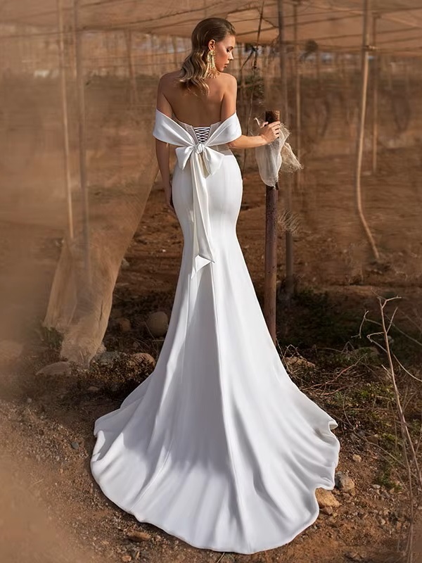 Elegant Mermaid Sweetheart Wedding Dress Women Lace Applique Off The Shoulder Crepe Bridal Gown Vestidos De Novia Customized 2 Elegant Mermaid Sweetheart Wedding Dress Women Lace Applique Off The Shoulder Crepe Bridal Gown Vestidos De Novia Customized - Image 2