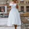 LORIE Simple Tea-length Wedding Dress Off the shoulder White Ivory Satin A-line Short Bride Gowns Beach Customized Wedding Gown 7 H940e302fe67148bbb5ef8fc787596411O Cropped