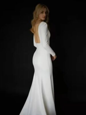 SoDigne Elegant Wedding Dress Mermaid Square Neckline Long Sleeves Backless Satin Bridal Dress Brides Gowns For Women 7 S0324609d04f04b039708c3f8821180f5p Cropped