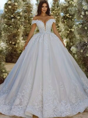 LORIE Vintage Glitter Lace Wedding Dresses Off Shoulder Applique A-Line VNeck Bridal Gown Backless Princess BrideGown Customized