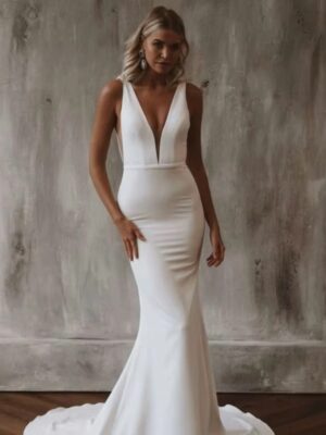 Elegant Mermaid Wedding Dress Women 2025 V-Neck Open Back White Satin Spaghetti Straps Bridal Gown Customized Vestidos De Novia