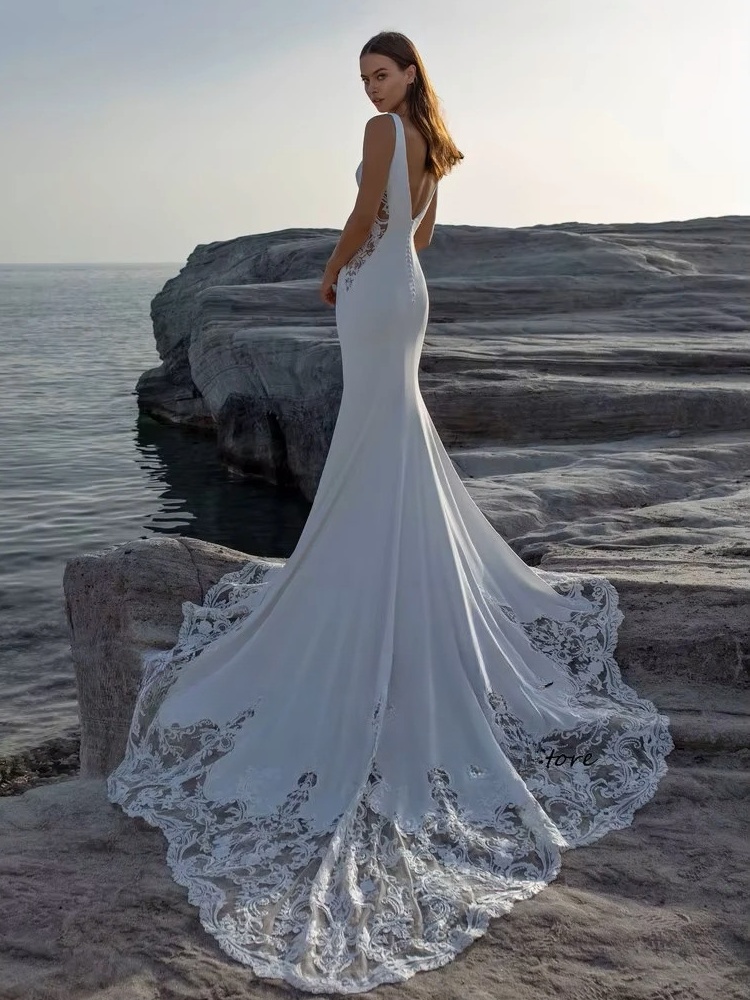SoDigne Mermaid Wedding Dresses Scoop Neck Sleeveless Appliques Bridal Gowns Beach Wedding Dress vestido de noiva Customized 2 SoDigne Mermaid Wedding Dresses Scoop Neck Sleeveless Appliques Bridal Gowns Beach Wedding Dress vestido de noiva Customized - Image 2