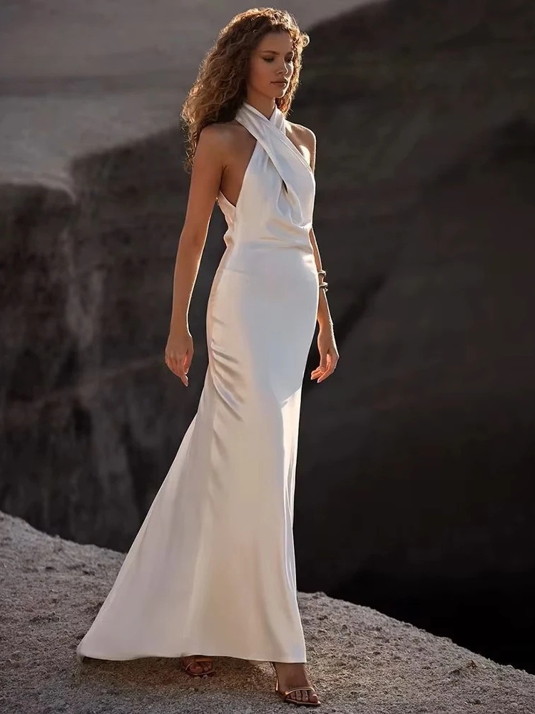 Bigday Halter Mermaid Wedding Dress Women 2025 Open Back Sleeveless Pleat Criss-Cross Bridal Gown Vestido De Noiva Customized 1 Bigday Halter Mermaid Wedding Dress Women 2025 Open Back Sleeveless Pleat Criss-Cross Bridal Gown Vestido De Noiva Customized