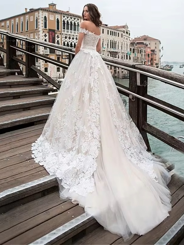 Fantastic Tulle A-line Wedding Dresses Off Shoulder Lace Appliques Princess Boho Wedding Gowns Lace Up Bridal Gown Customized 2 Fantastic Tulle A-line Wedding Dresses Off Shoulder Lace Appliques Princess Boho Wedding Gowns Lace Up Bridal Gown Customized - Image 2