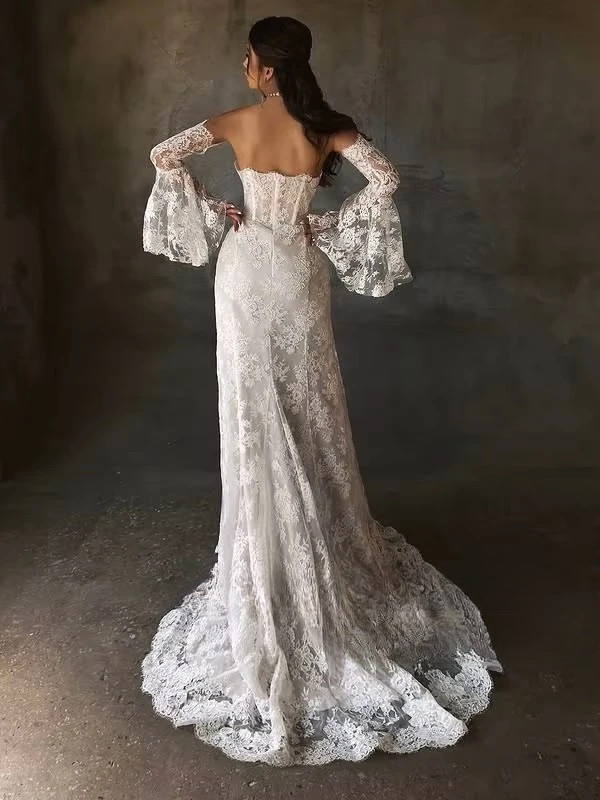 SoDigne Mermaid Lace Wedding Dresses Strapless Detachable Sleeves Bridal Dress Split Wedding Gown Robe De Mairee Customized 2 SoDigne Mermaid Lace Wedding Dresses Strapless Detachable Sleeves Bridal Dress Split Wedding Gown Robe De Mairee Customized - Image 2