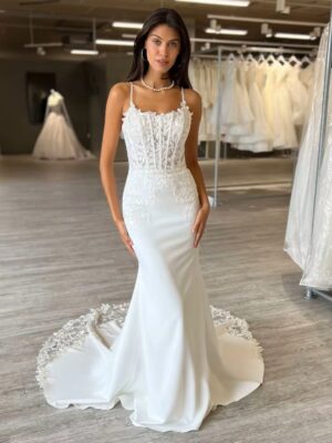 SoDigne Mermaid Satin Boho Wedding Dresses Sleeveless Strapless Appliques Bridal Dress Long Wedding Gown Custom Made ﻿