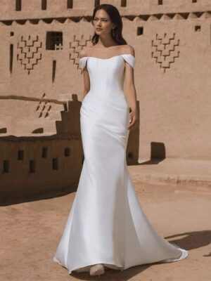 BIGDAY Satin Mermaid Wedding Dress Women 2025 Off The Shoulder Open Back Pleat Boat-Neck Bridal Gown Vestido De Noiva Customized