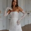 Simple A-Line Mini White Wedding Dress Sexy Strapless Formal Pleat Shiny Sequined Sleeveless Vintage Backless Short Customized